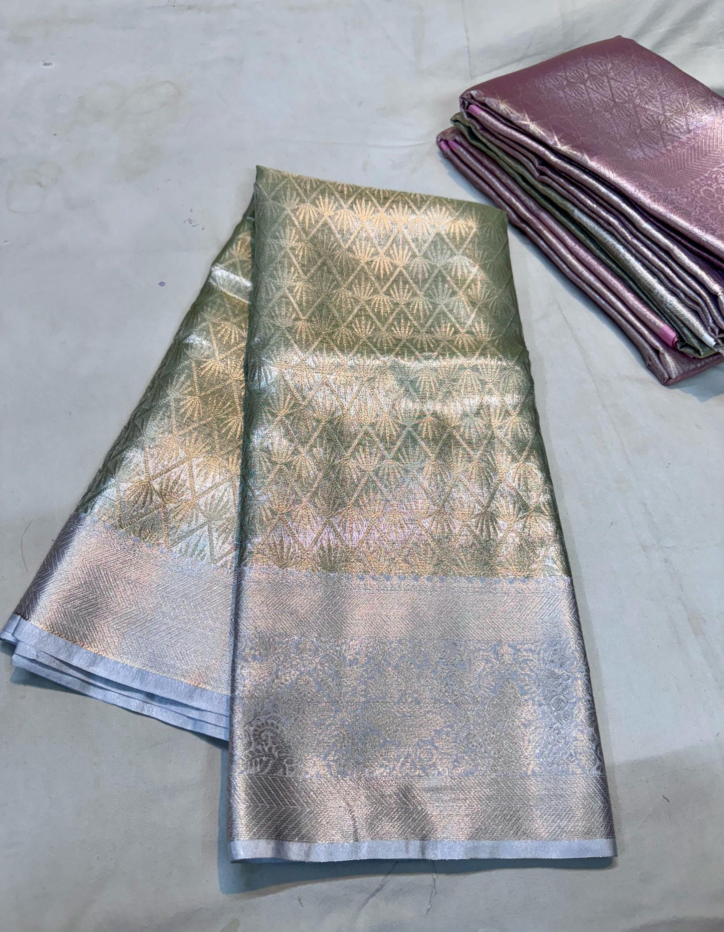 Olive Green Banarasi Tissue Silk Saree Alna Apparels