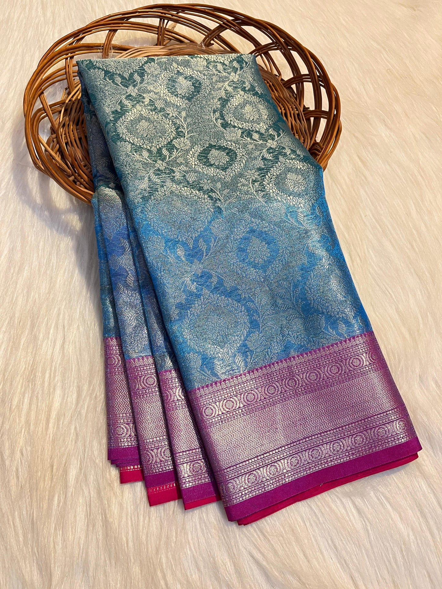 Blue Banarasi Tissue Silk Saree Alna Apparels