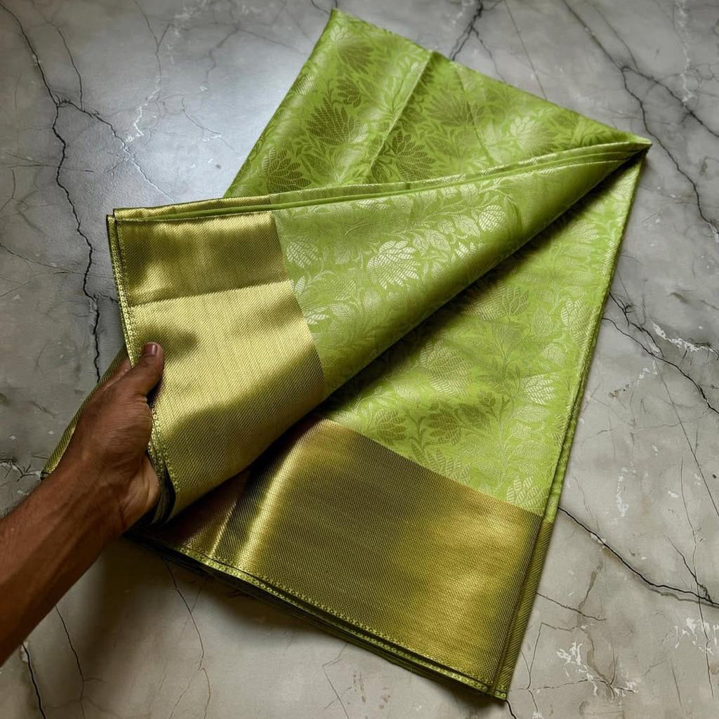 Green Banarasi Semi Kathan Soft Silk Saree Alna Apparels