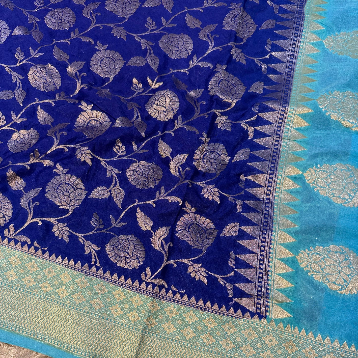 Blue Banarasi Mashroo Katan Meenakari Soft Silk Saree
