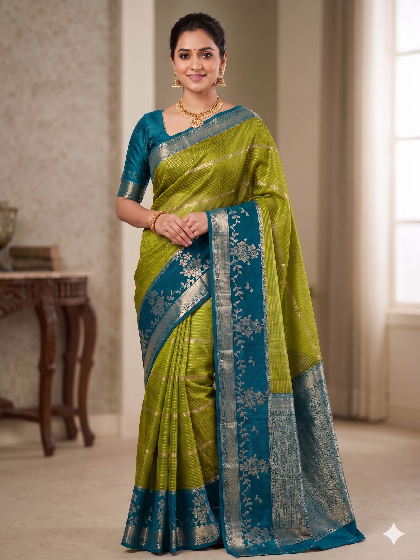 Parrot Green Color Banarasi Kathan Silk Saree Alna Apparels