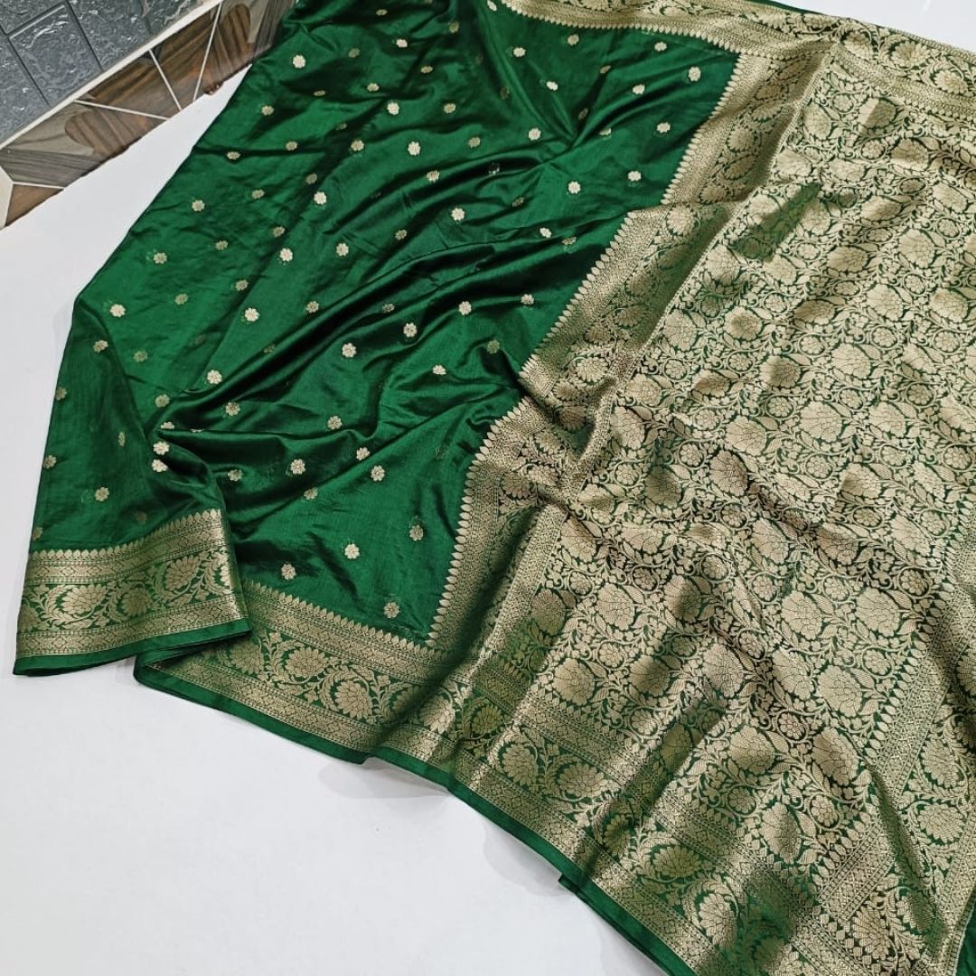 Green Banarasi Kathan Silk Saree Alna Apparels