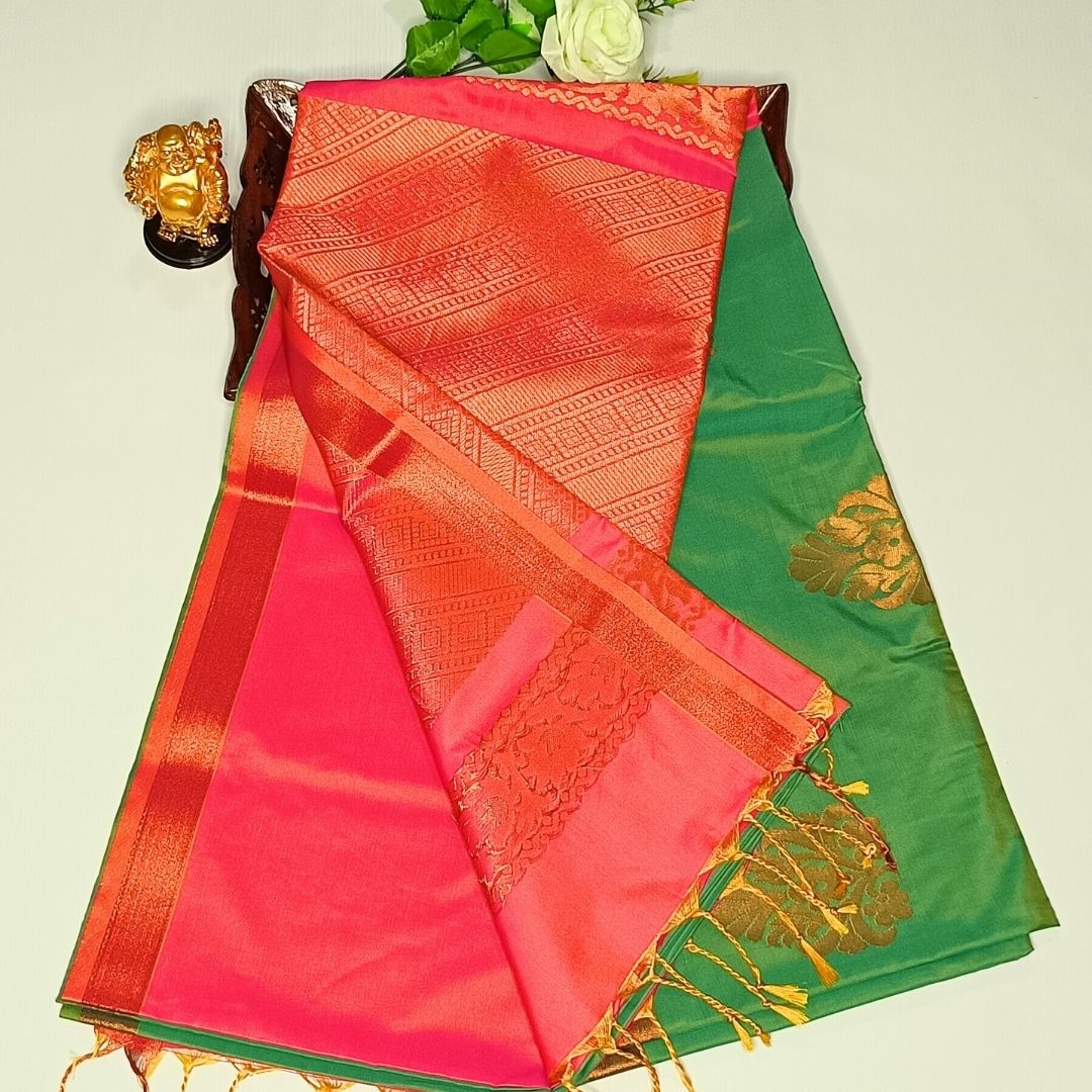 Green Color Kanchivaram Semi Soft Silk Saree - Alna Apparels