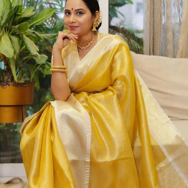 Golden Banarasi Tissue Silk Saree Alna Apparels