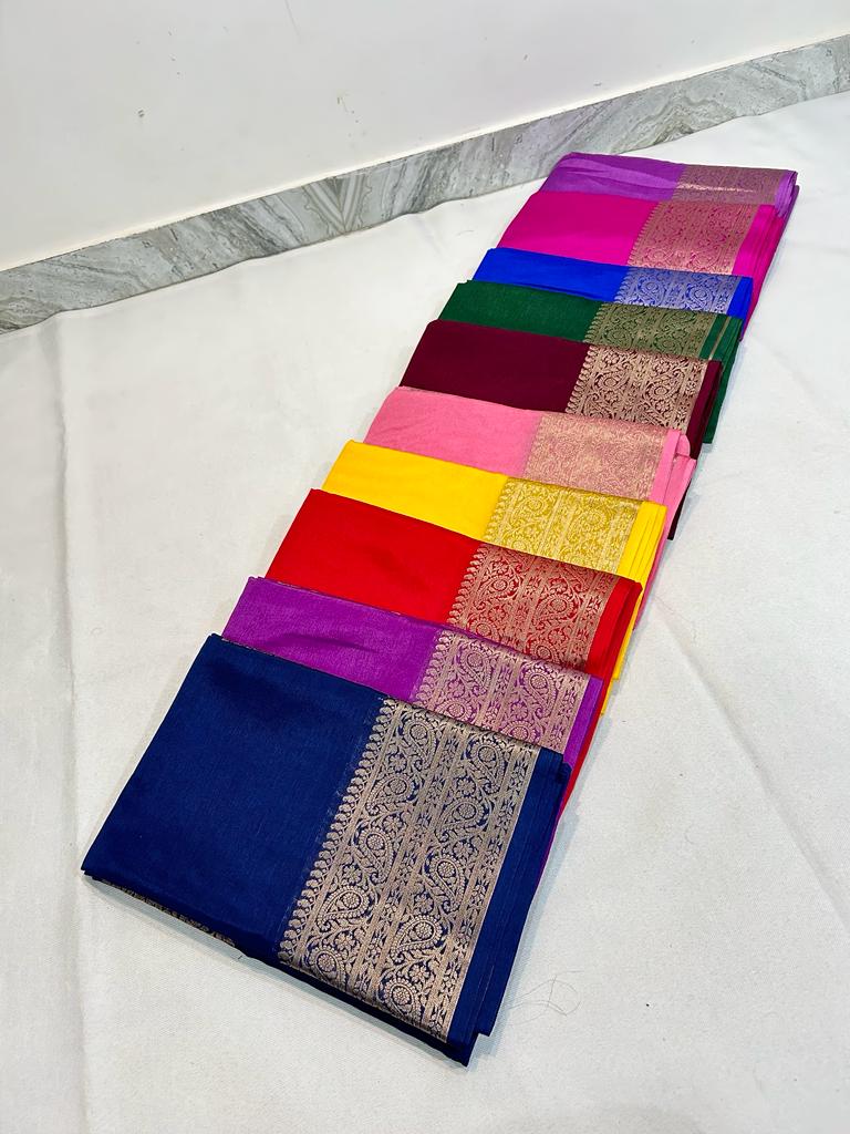 Navy Banarasi Plain Kathan Silk Saree Alna Apparels