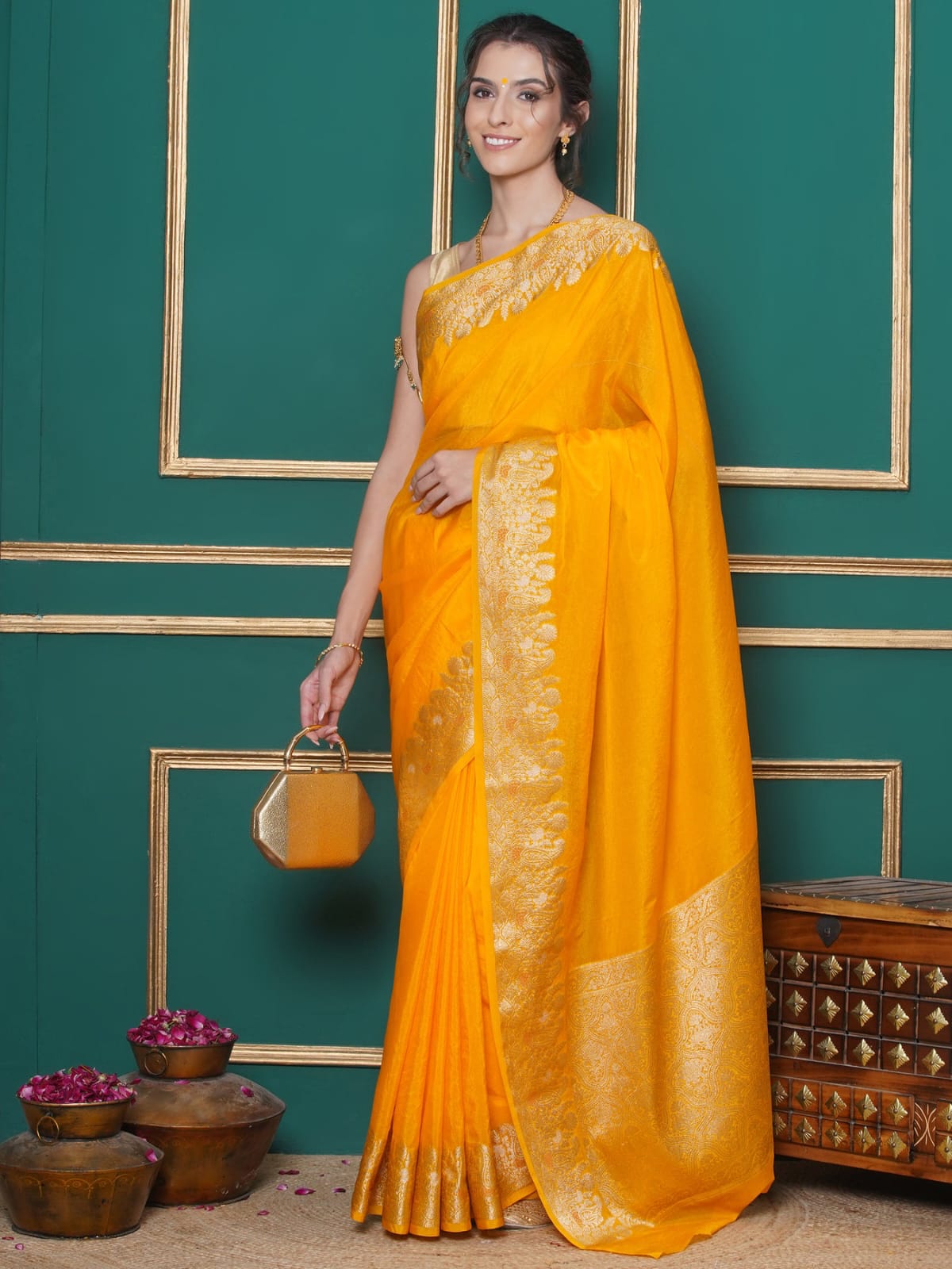 Yellow Color Banarasi Warm Silk Saree Alna Apparels