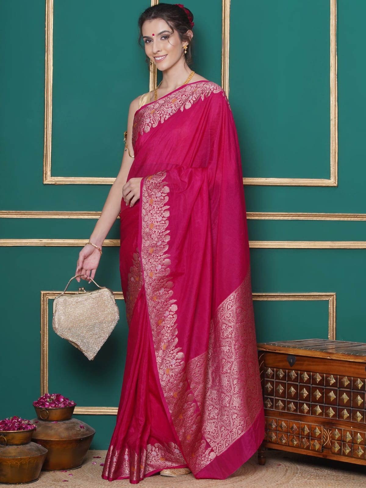 Pink Color Banarasi Warm Silk Saree Alna Apparels