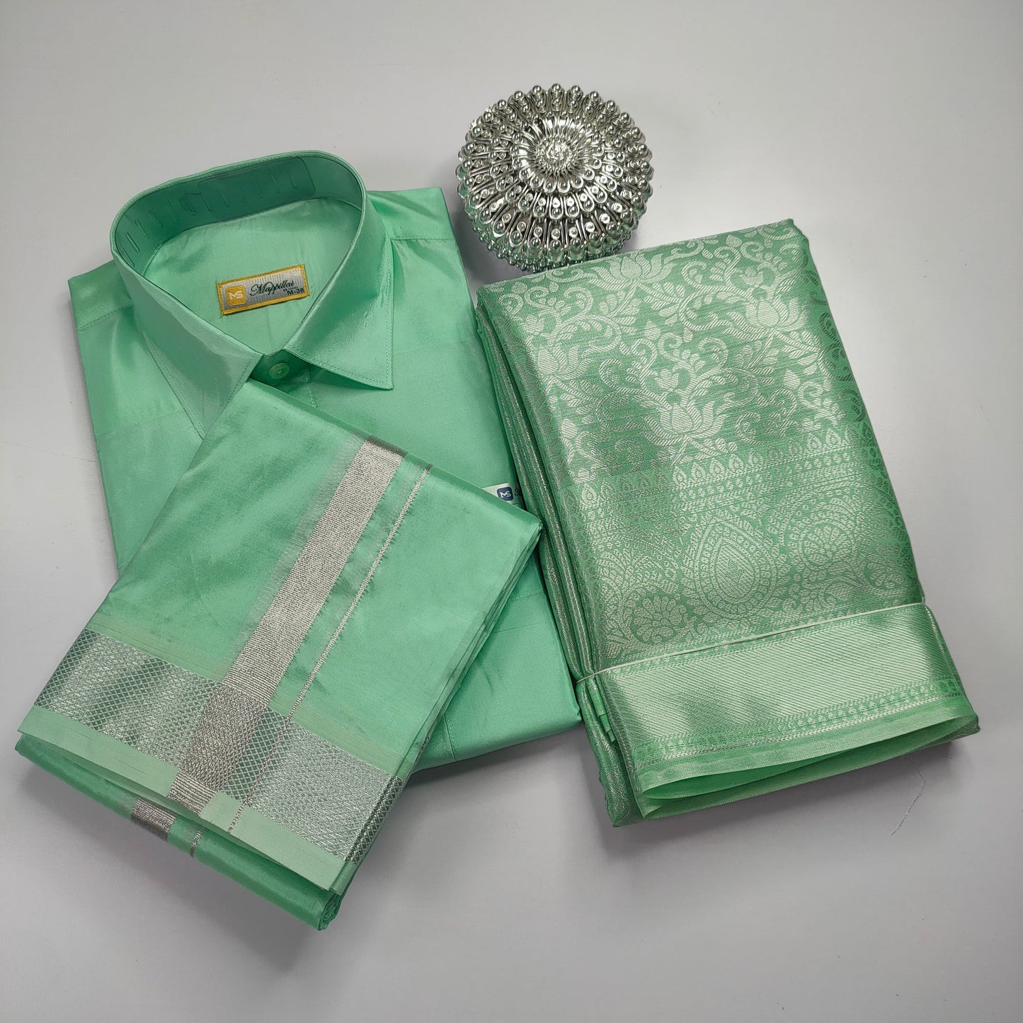 Parrot Green Color Premium Ethnic Wear Couple Combo Set Alna Apparels
