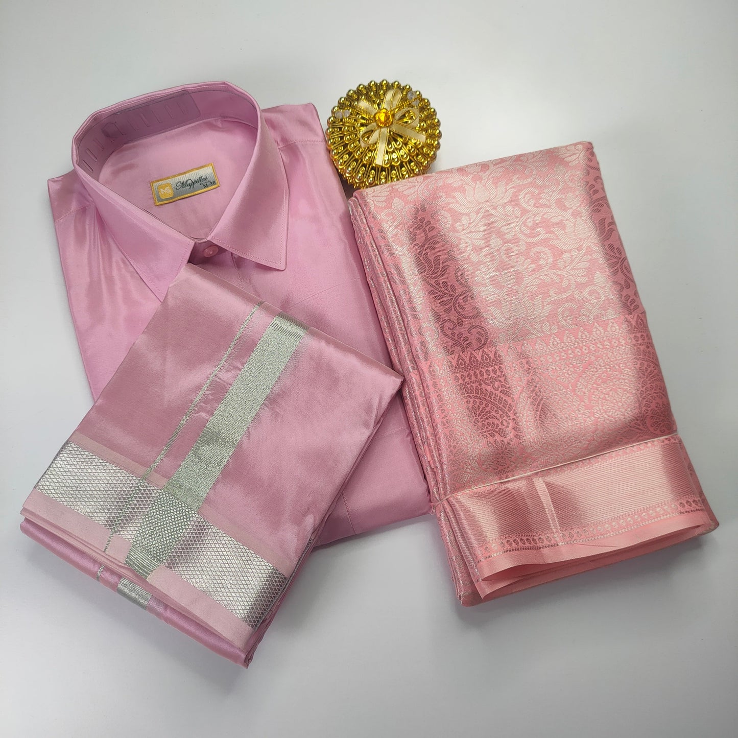 Pink Color Premium Ethnic Wear Couple Combo Set Alna Apparels