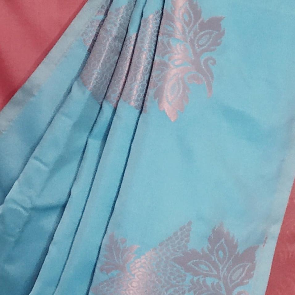 Blue Color Kanchivaram Semi Soft Silk Saree Alna Apparels