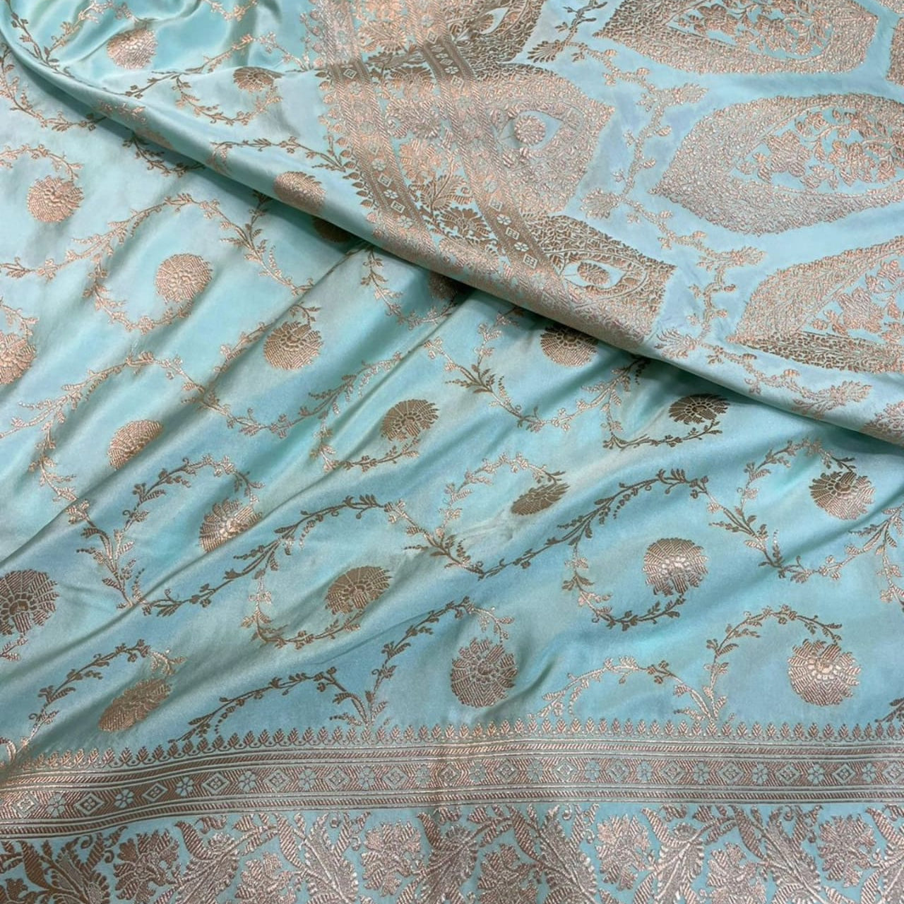 Light Blue Color Banarasi Mashru Silk Saree - Alna Apparels