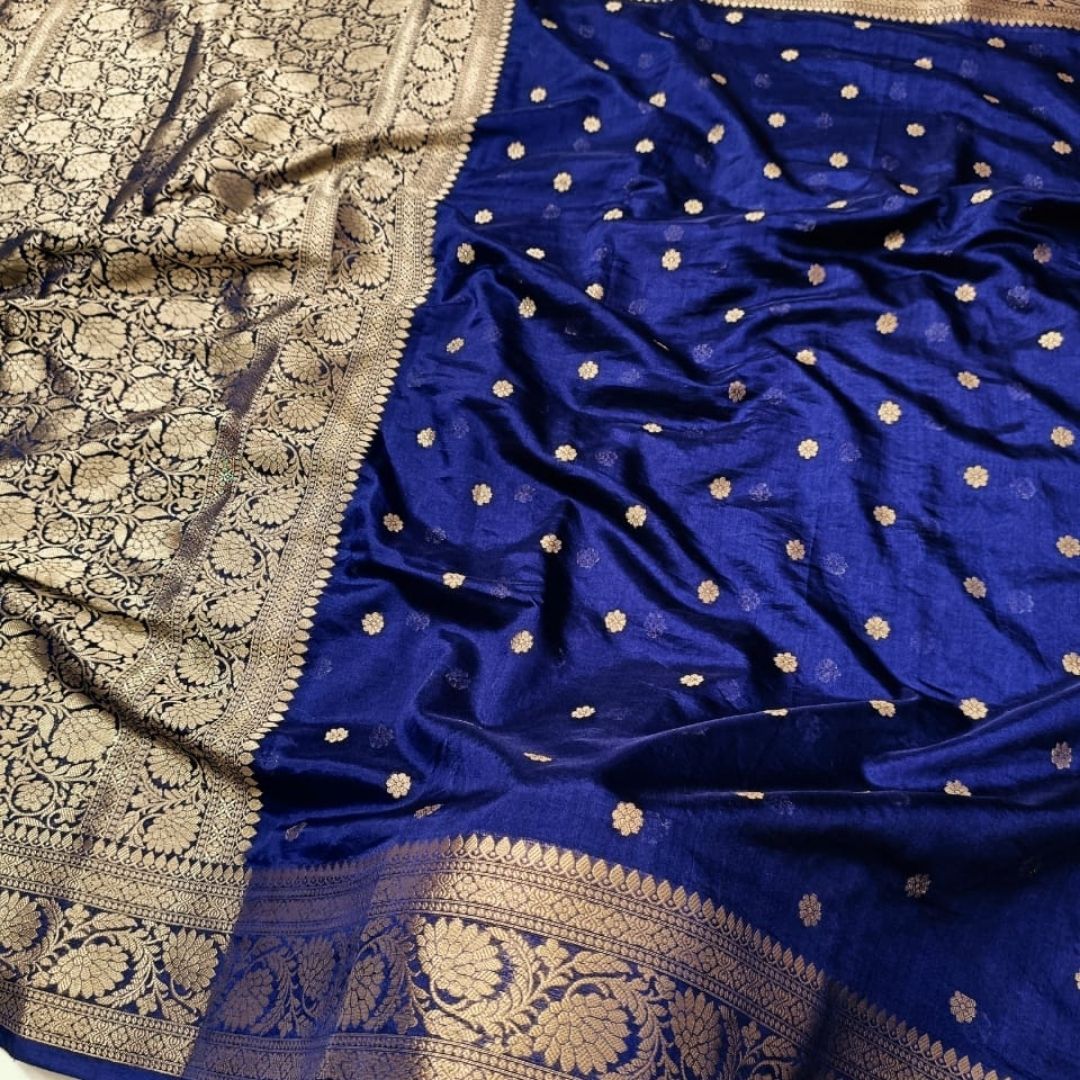 Navy Banarasi Kathan Silk Saree - Alna Apparels