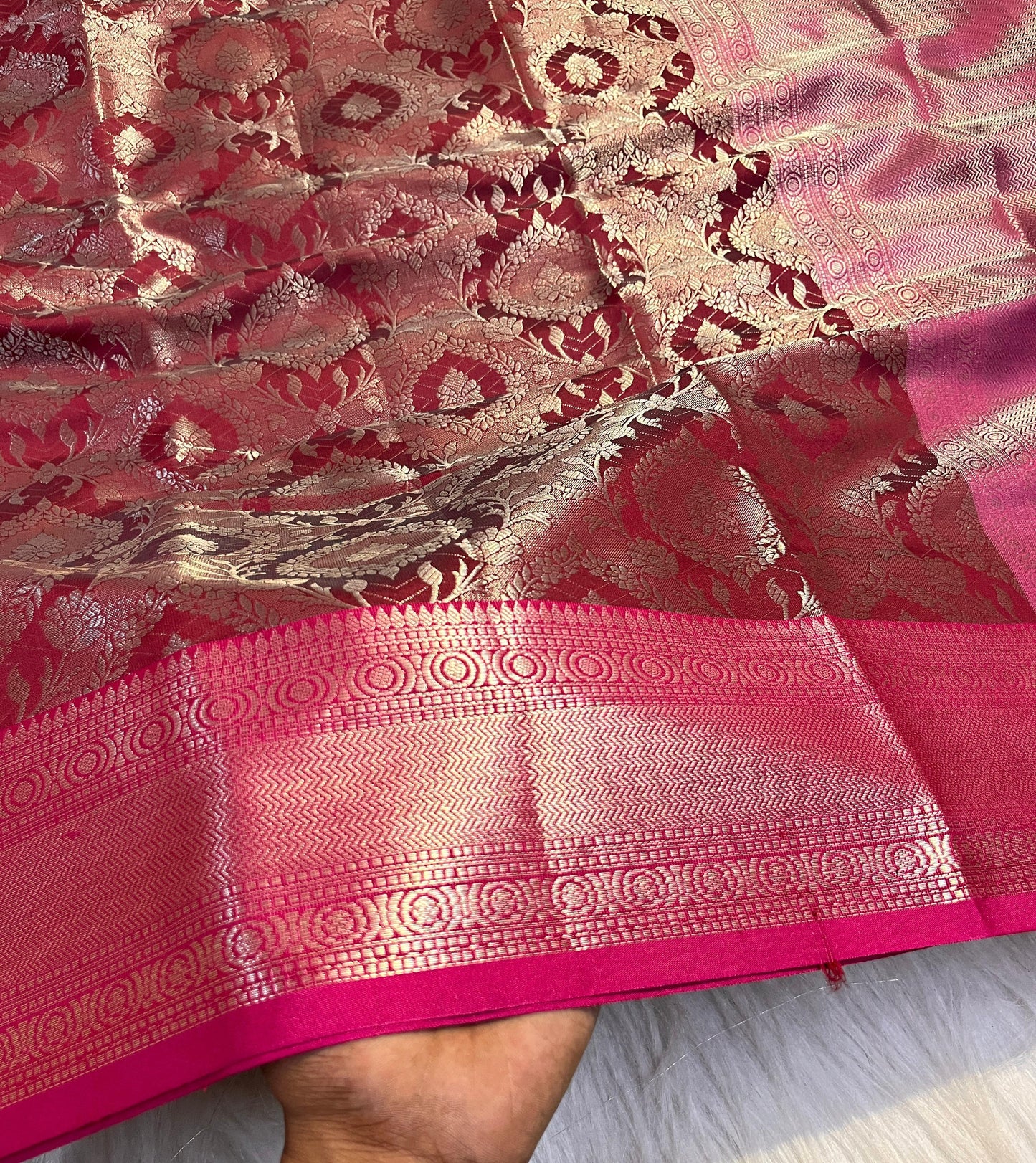 Red Banarasi Tissue Silk Saree - Alna Apparels