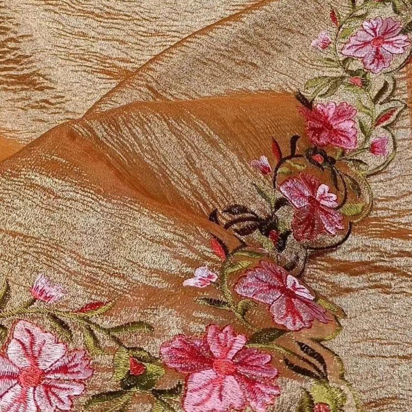 Gold Rush Banarasi Crush Tissue Embroidery Cutwork Saree Alna Apparels