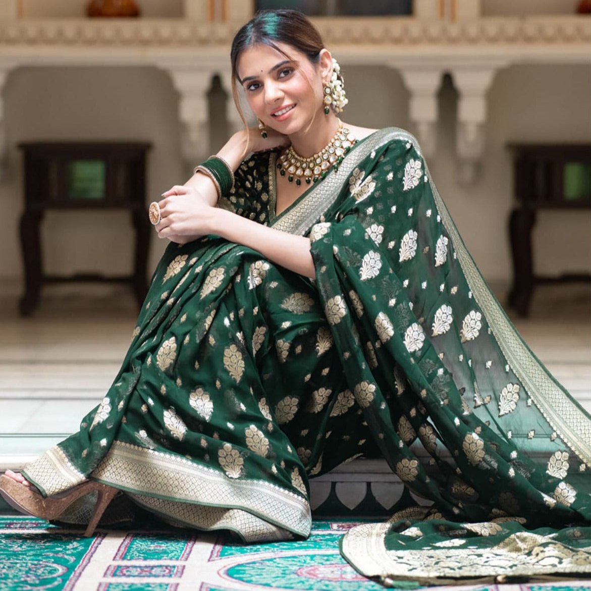 Green Banarasi Georgette Saree Alna Apparels