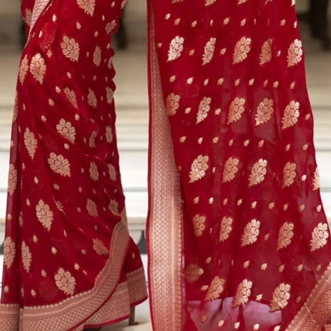 Red Banarasi Georgette Saree Alna Apparels