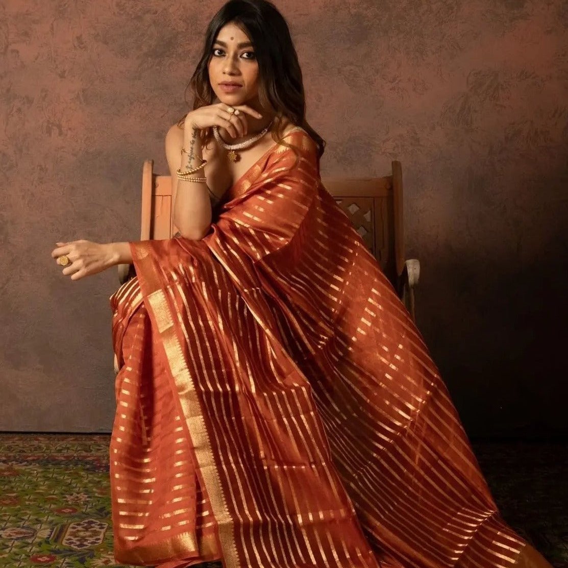 Gold Rush Color Banarasi Organza Silk Saree Alna Apparels