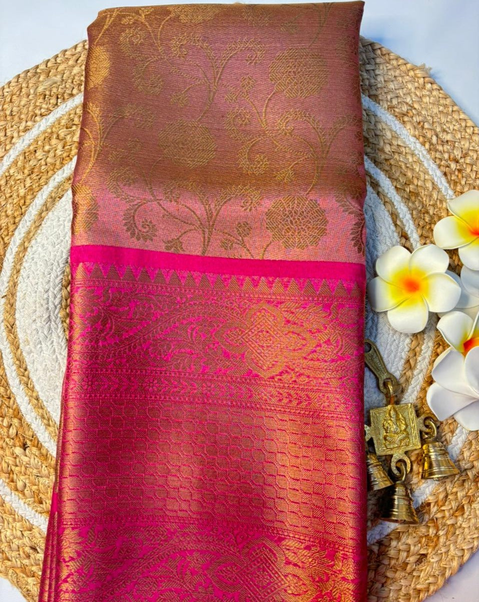Pink Banarasi Tissue Silk Saree Alna Apparels