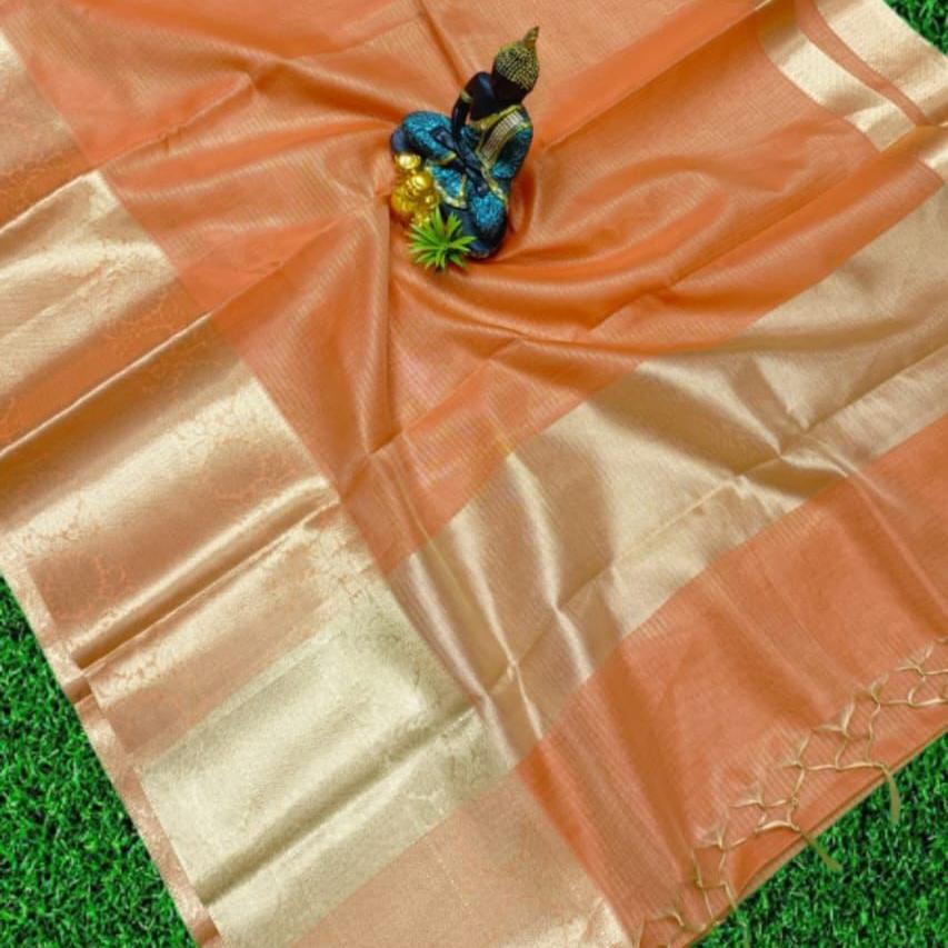 Orange Banarasi Tissue Silk Saree Alna Apparels