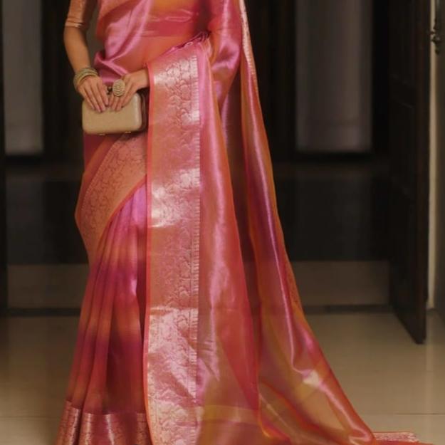 Pink Banarasi Tissue Silk Saree Alna Apparels