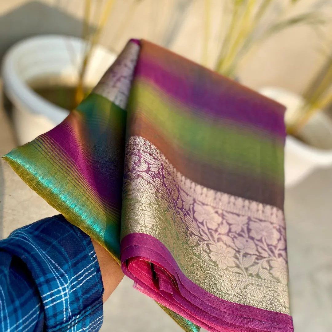 Blue Banarasi Tissue Silk Saree Alna Apparels