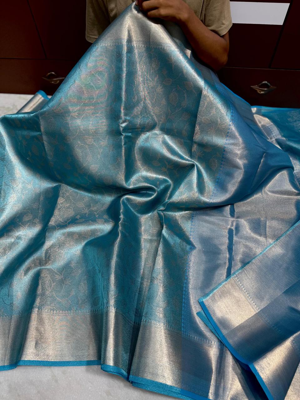Sai Pallavi Inspired Blue Banarasi Tissue Silk Saree Alna Apparels
