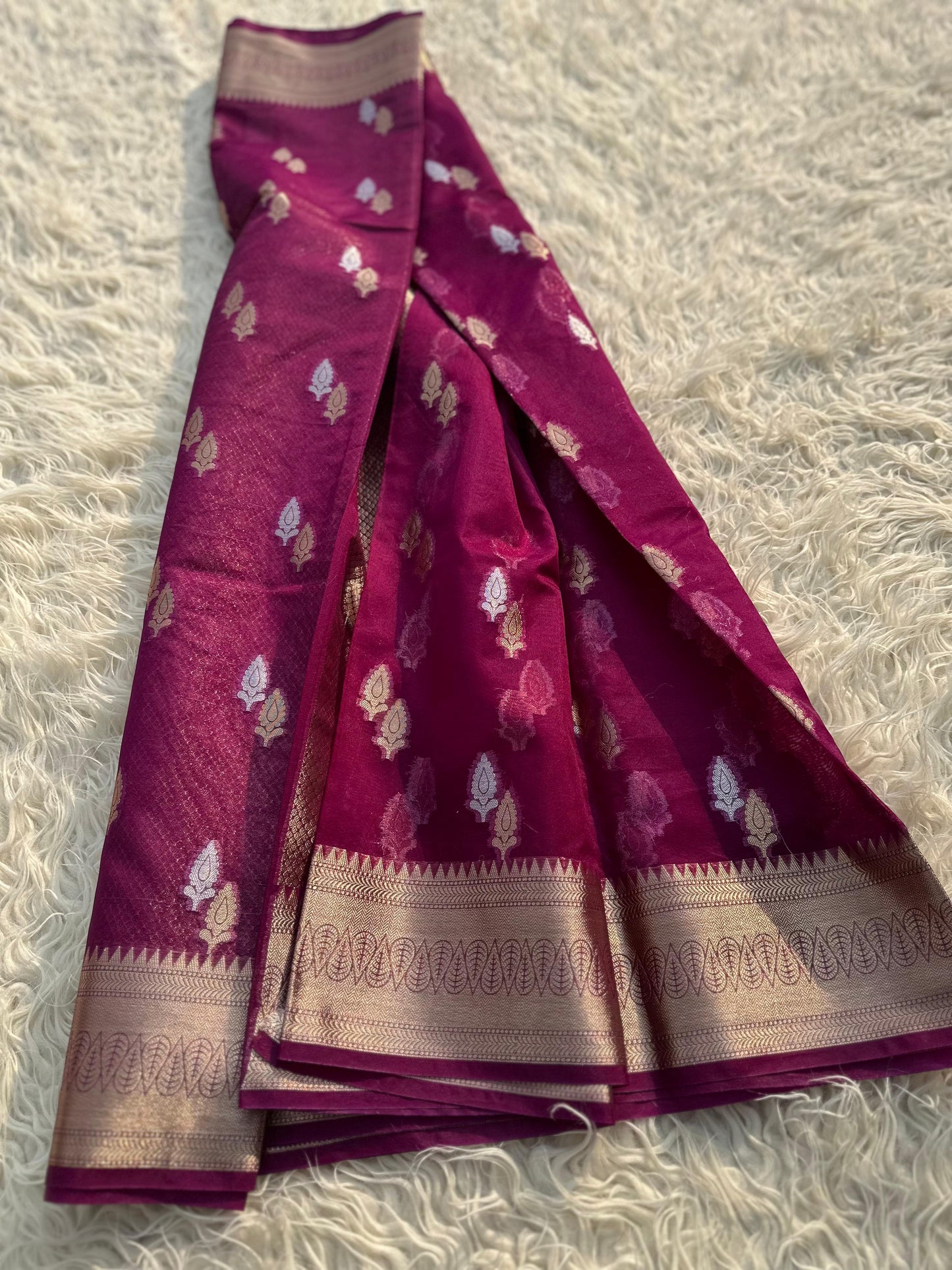 Purple Banarasi Organza Silk Saree Alna Apparels