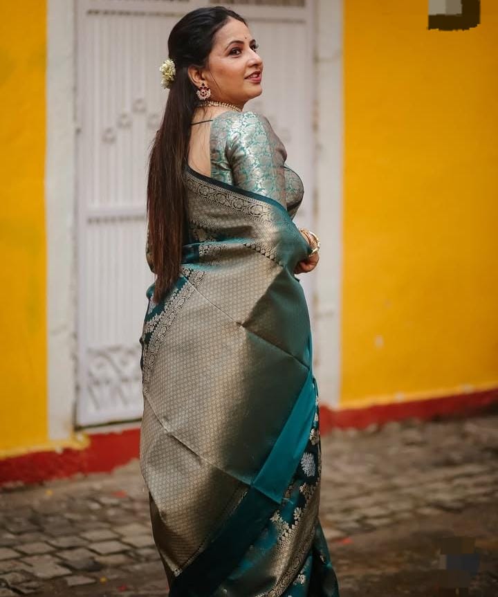 Rama Blue Banarasi Semi Kathan Silk Saree