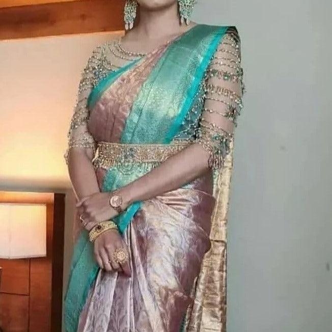 Pink Banarasi Tissue Silk Saree Alna Apparels