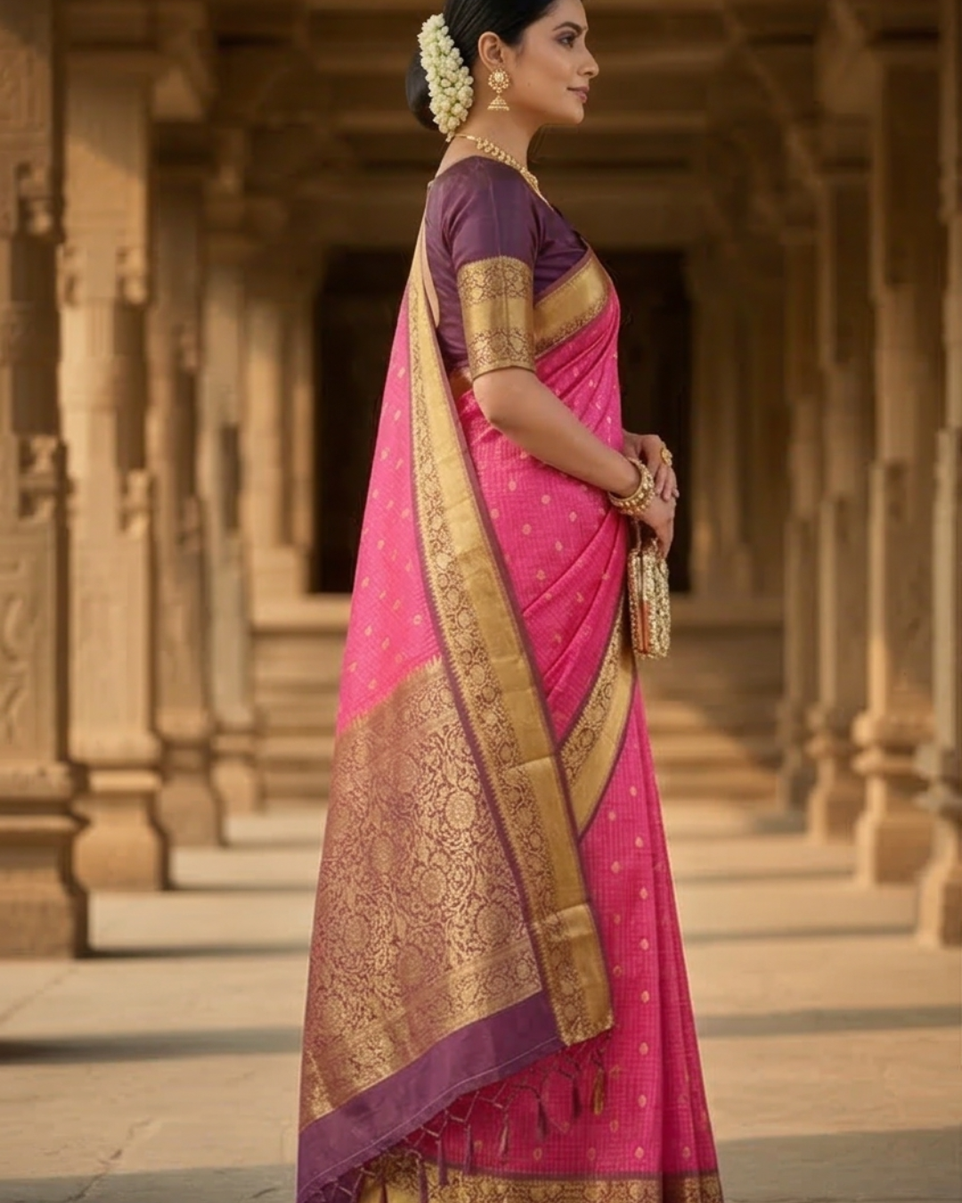 Rani Pink Banarasi Kathan Soft Silk Saree Alna Apparels