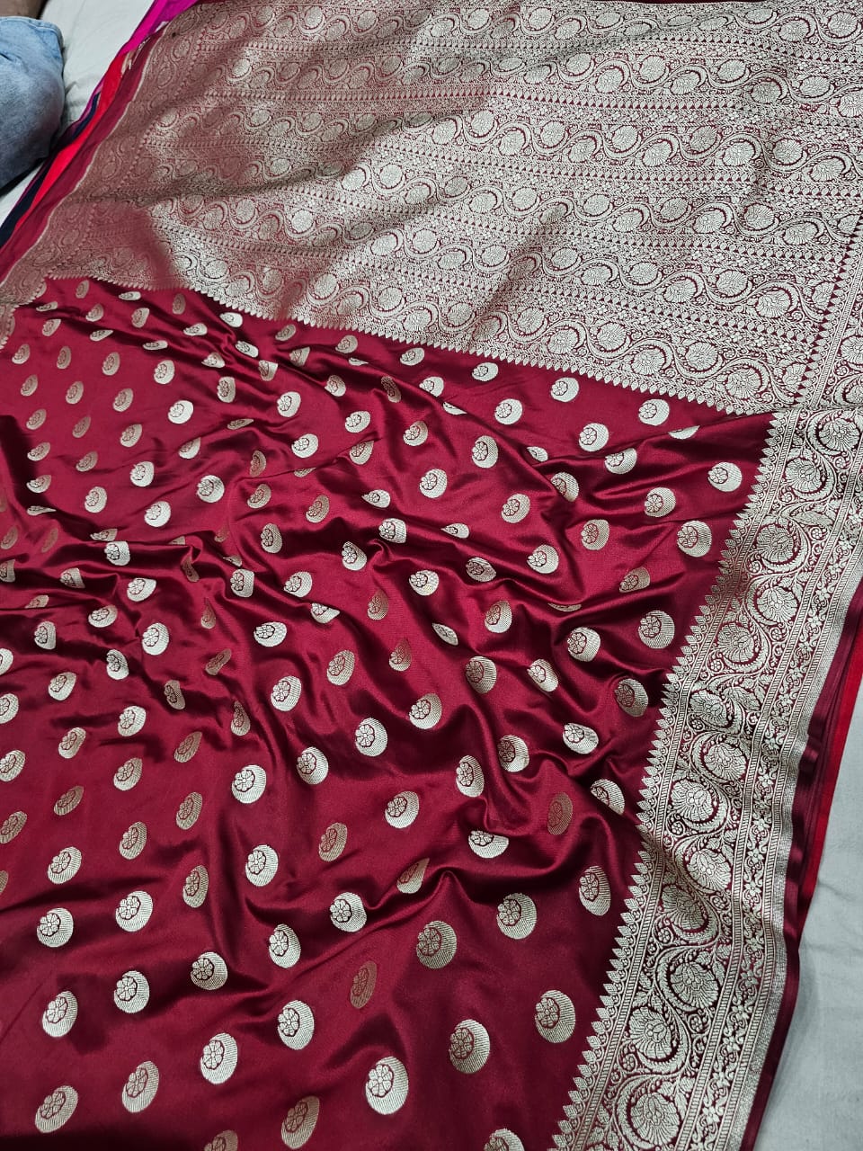 Maroon Pure Banarasi Mashru Silk Saree Alna Apparels