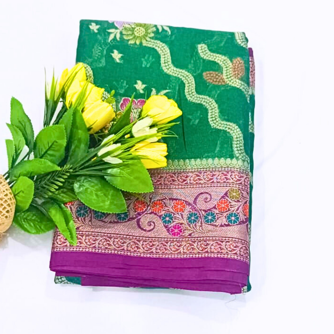 Green Meenakari work Banarasi Saree Alna Apparels