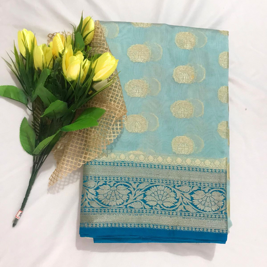 Blue Banarasi Georgette Saree Alna Apparels