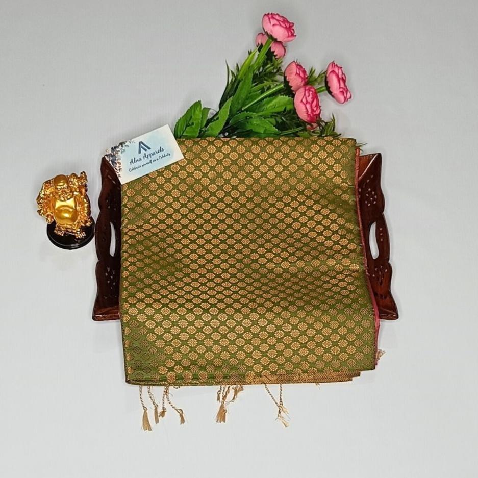 Green color Soft Semi Silk Saree Alna Apparels