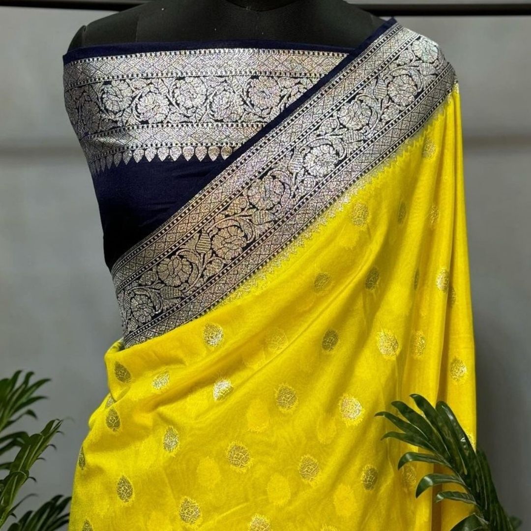 Yellow Banarasi Katan Georgette Saree Alna Apparels