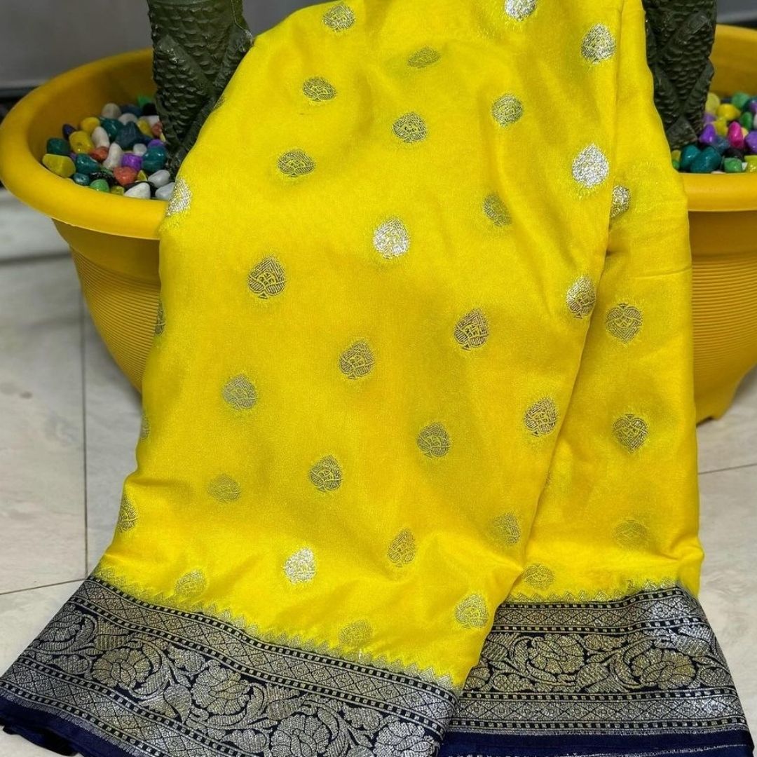 Yellow Banarasi Katan Georgette Saree Alna Apparels
