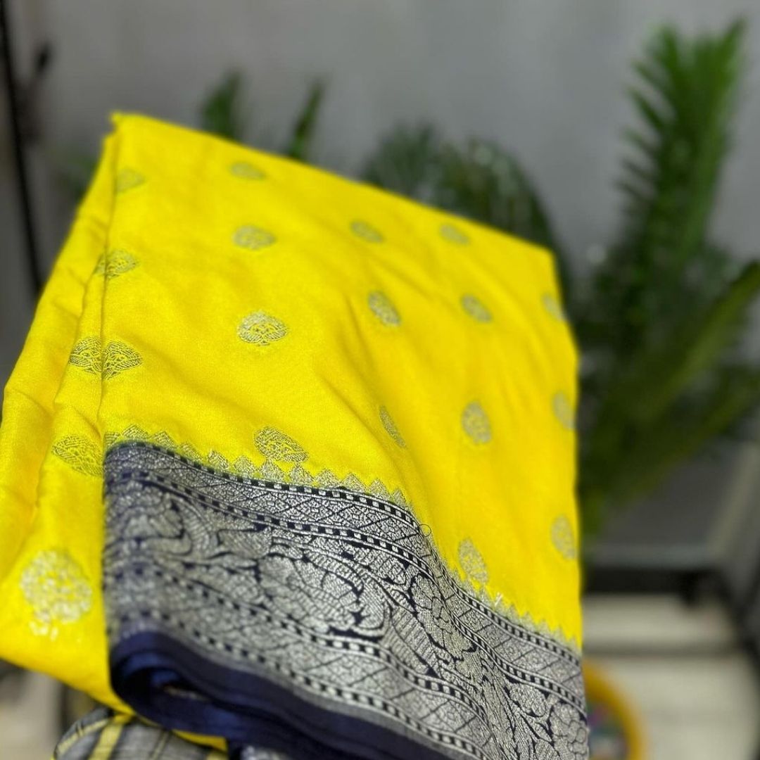 Yellow Banarasi Katan Georgette Saree Alna Apparels