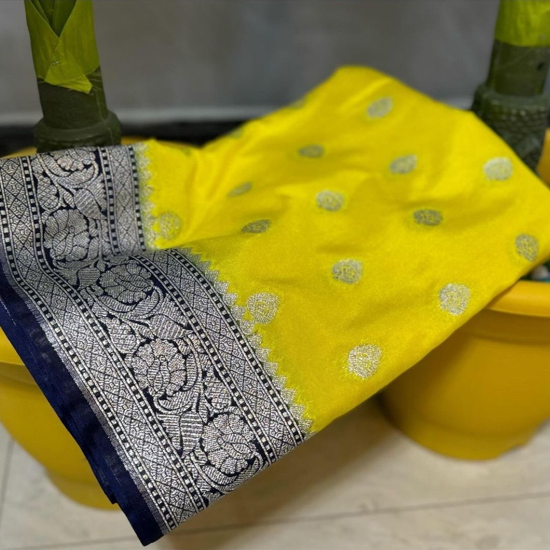 Yellow Banarasi Katan Georgette Saree Alna Apparels