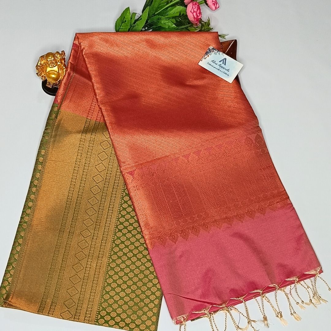 Green color Soft Semi Silk Saree Alna Apparels