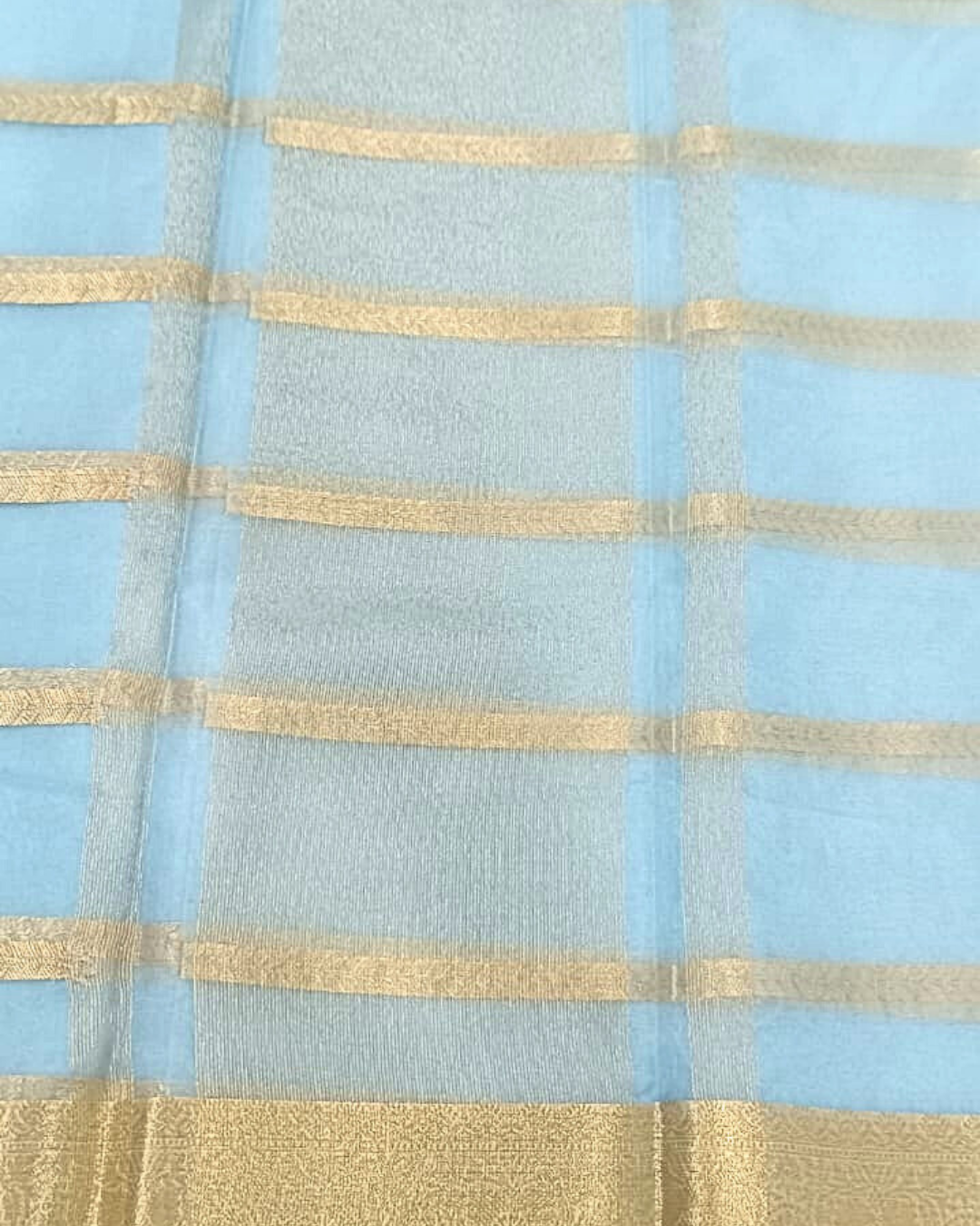 Light Blue Banarasi Organza Silk Saree Alna Apparels
