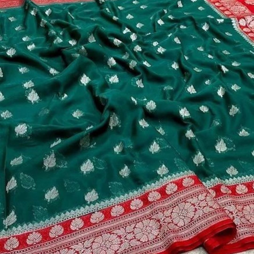 Green Banarasi Katan Georgette Saree Alna Apparels