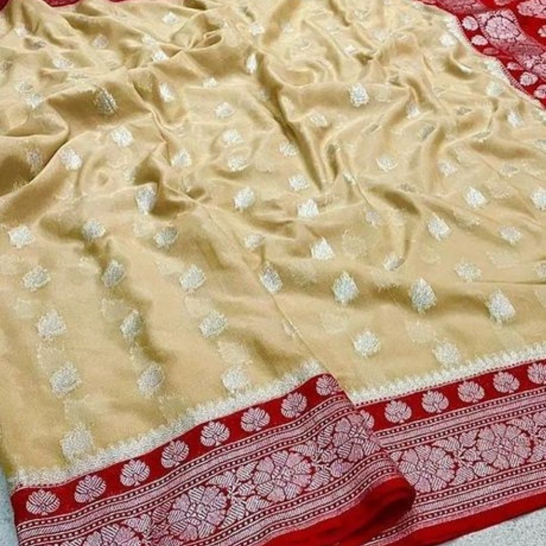 Cream Banarasi Katan Georgette Saree Alna Apparels