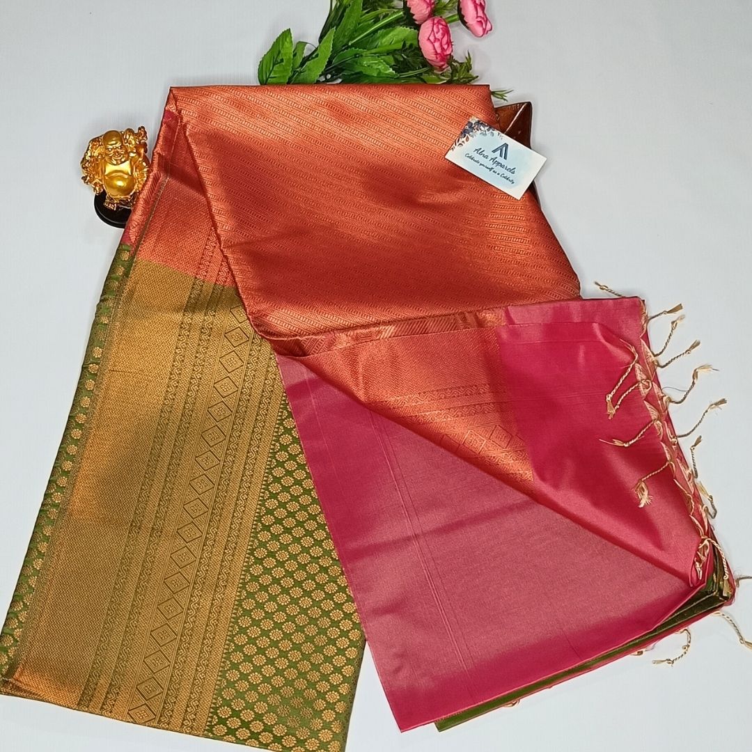 Green color Soft Semi Silk Saree Alna Apparels