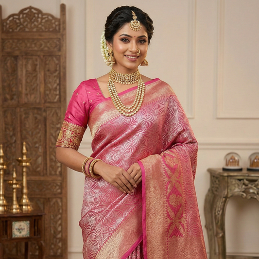 Pink Banarasi  Warm Silk Saree Alna Apparels