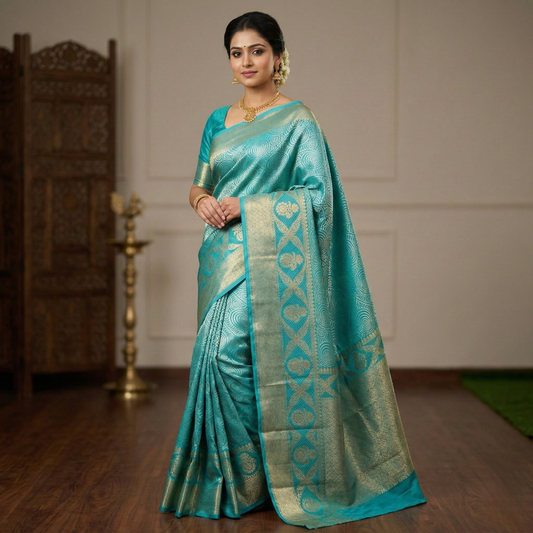 Sky Blue Banarasi Warm Silk Saree Alna Apparels