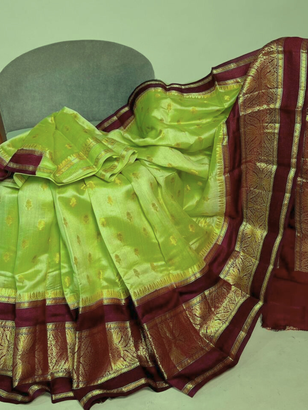 Olive Green Banarasi Kathan Dupion Silk Saree Alna Apparels