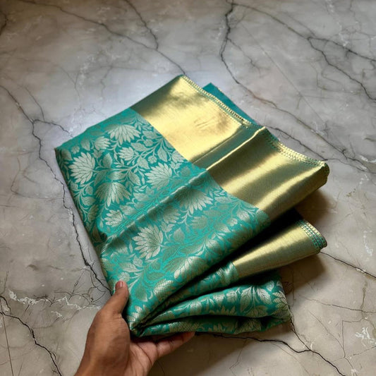 Blue Banarasi Semi Kathan Soft Silk Saree Alna Apparels