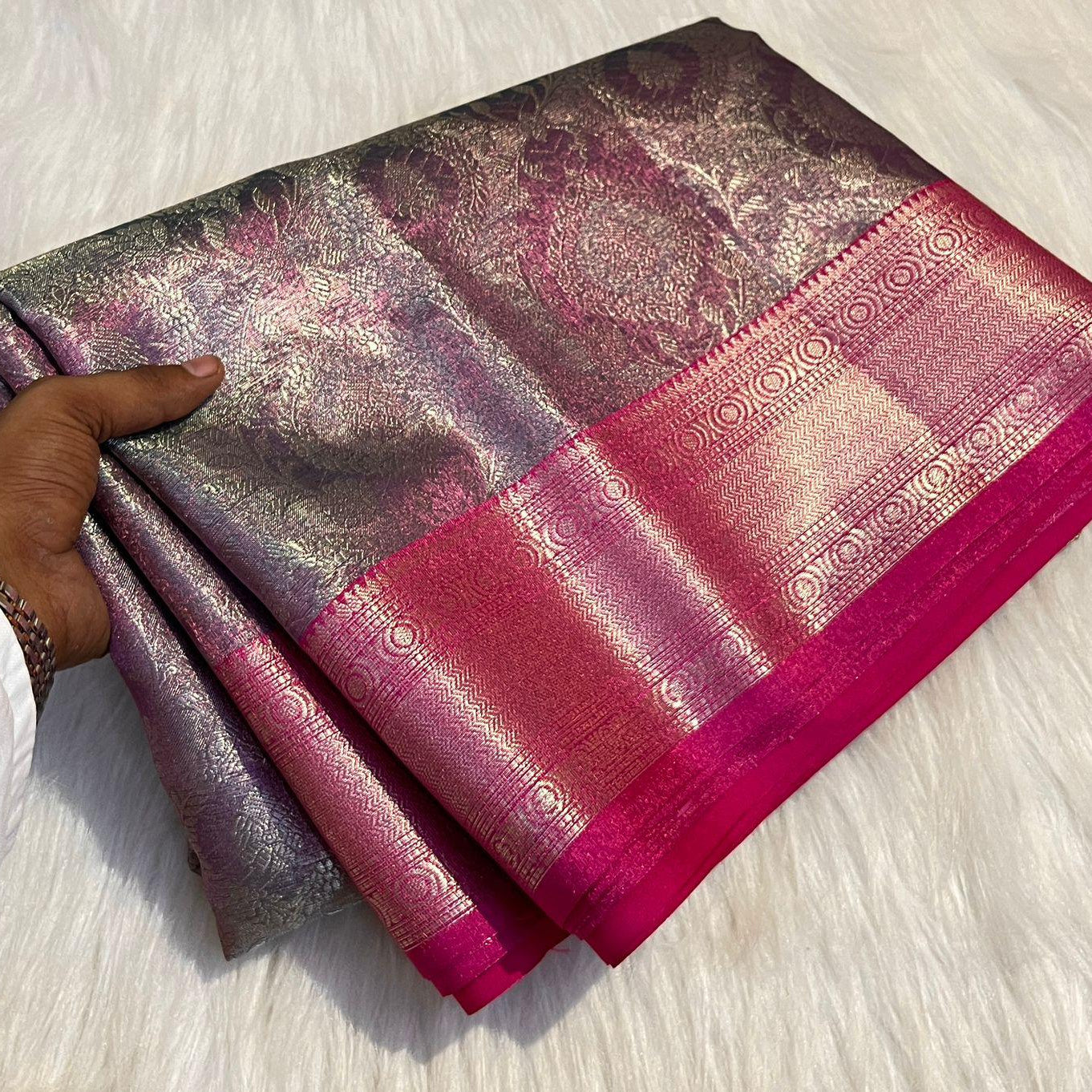 Pink Color Banarasi Tissue Silk Saree Alna Apparels