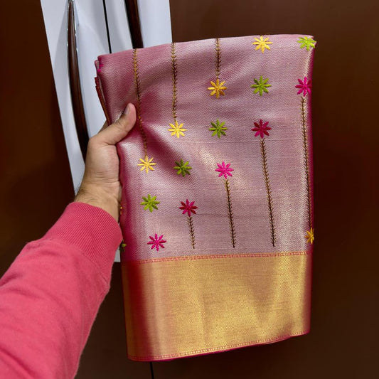 Pink Banarasi Tissue Silk Saree Alna Apparels