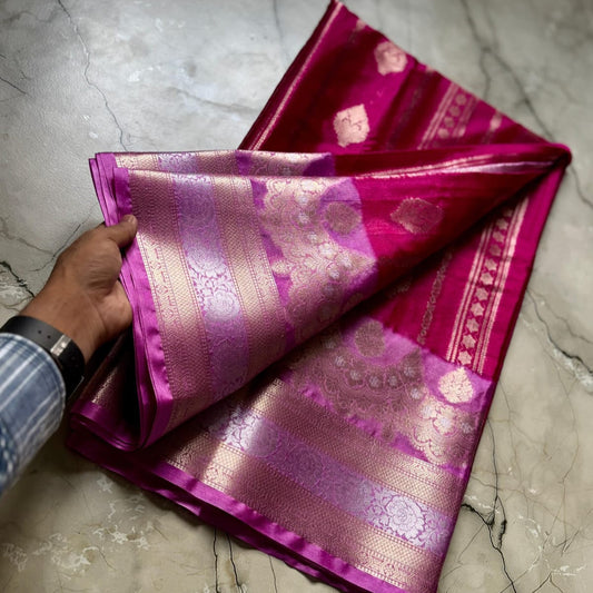 Pink Banarasi  Dyeable  Warm Silk Saree Alna Apparels
